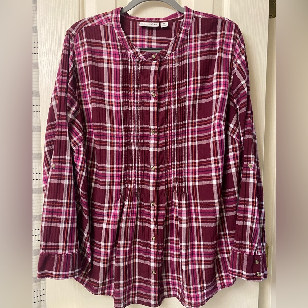 St. John’s Bay Plaid Pintuck Button Down Shirt - Size 2X